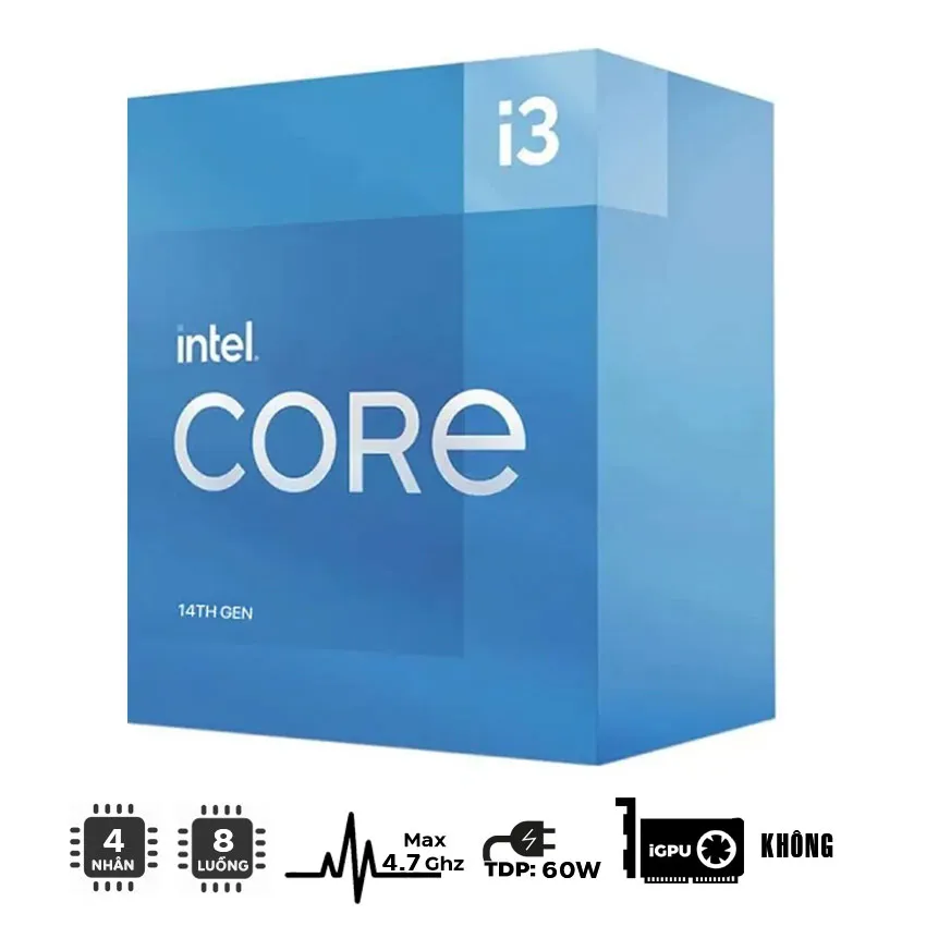 Bộ vi xử lý Intel Core i3 14100F / Turbo up to 4.7GHz / 4 Nhân 8 Luồng / 12MB / LGA 1700